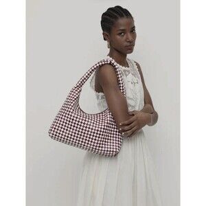 Loeffler Randall Willow Hobo Bag Maroon White Woven Leather NWT